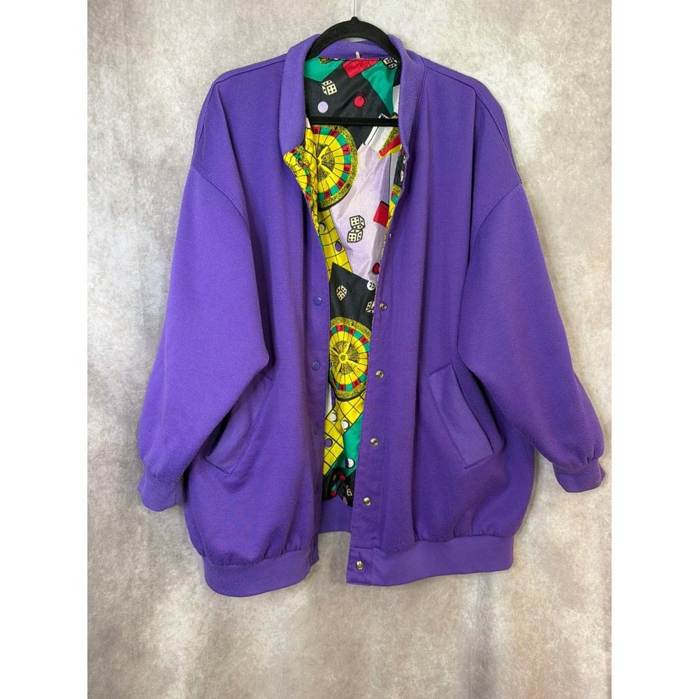 VTG 90s‎ Be in the Current Seen Reversible Casino Print Jacket OSFM Purpke - Picture 4 of 5